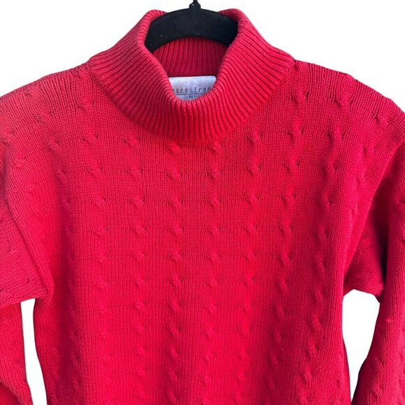Nordstrom Petite Focus Womens Red Cable Knit Preppy Stretch Turtleneck Sweater P - Picture 2 of 9